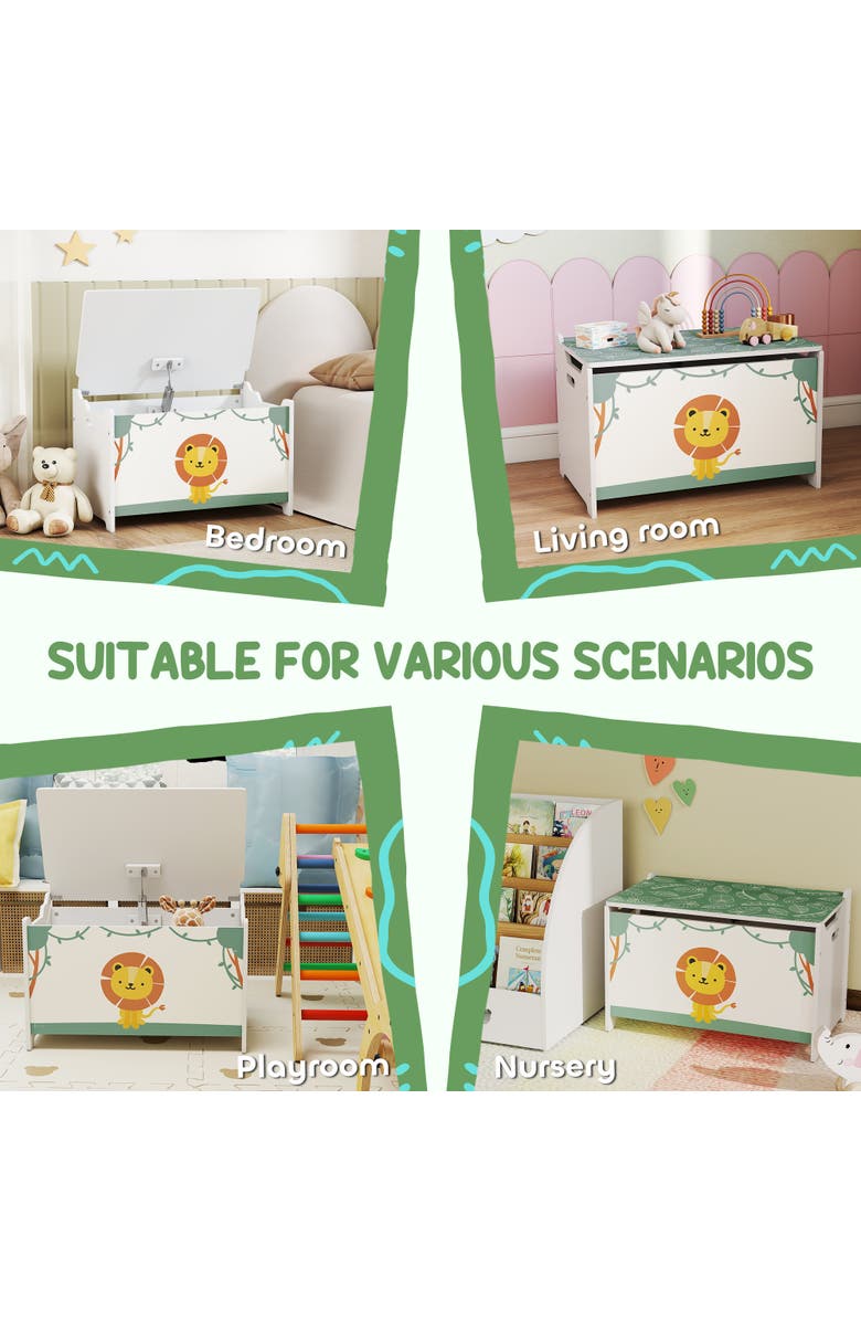 Qaba Kids Toy Box (w/ Lid), Safety Hinges, Handles, Storage, Alternate, color, Green