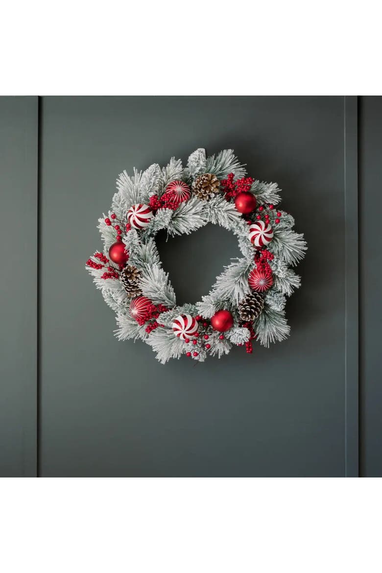 26" Flocked Pinecone, Berry & Ornament Pre-Lit Wreath, Alternate, color, Green