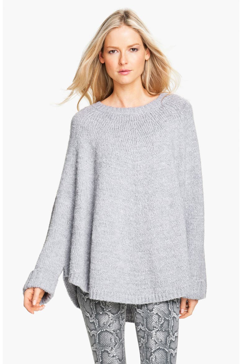 Faux Fur Trim Poncho Sweater, Alternate, color, PEARL