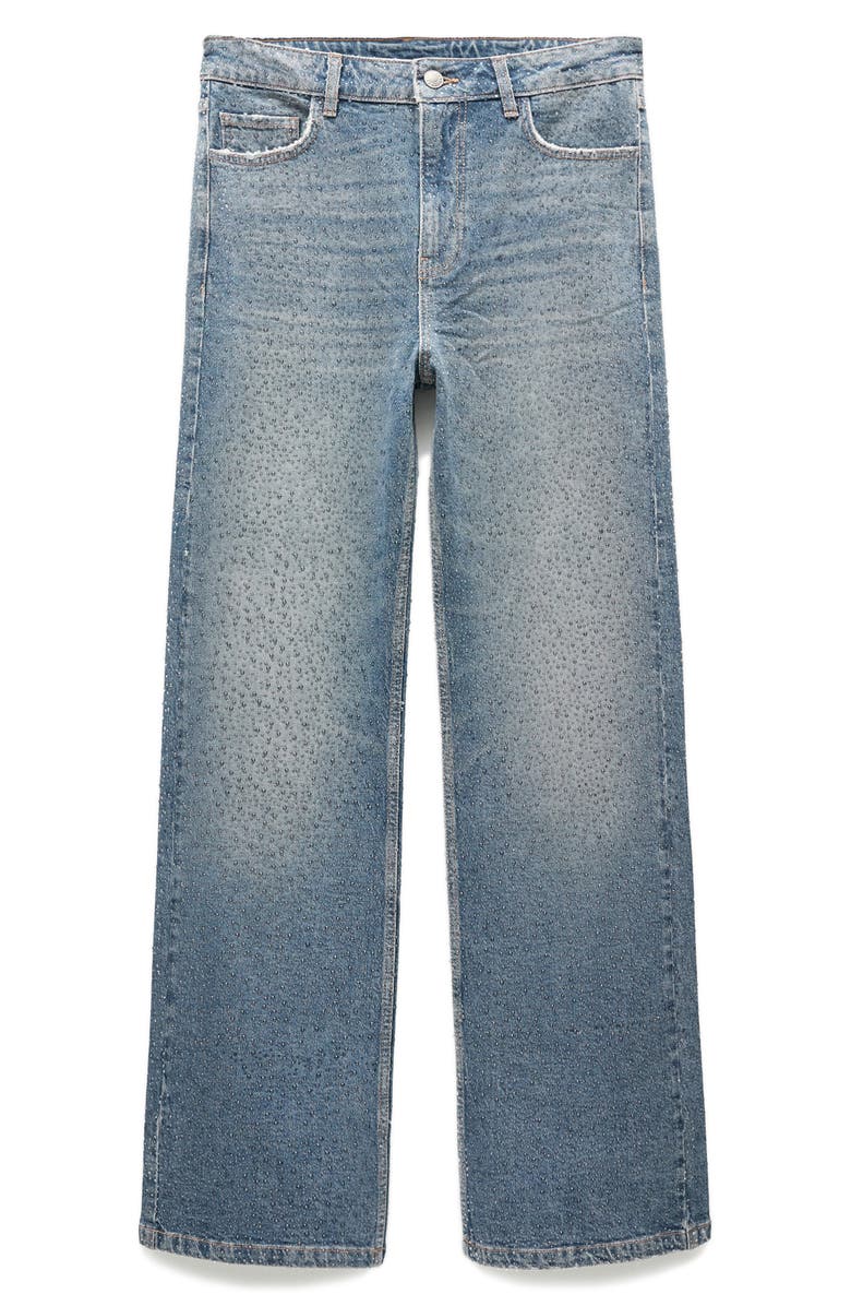 MANGO Isla Rhinestone Embellished Wide Leg Jeans, Alternate, color, 