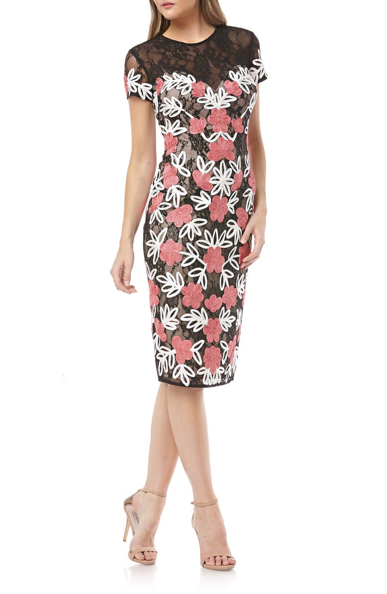 JS Collections Floral Two-Tone Embroidered Dress, Main, color,