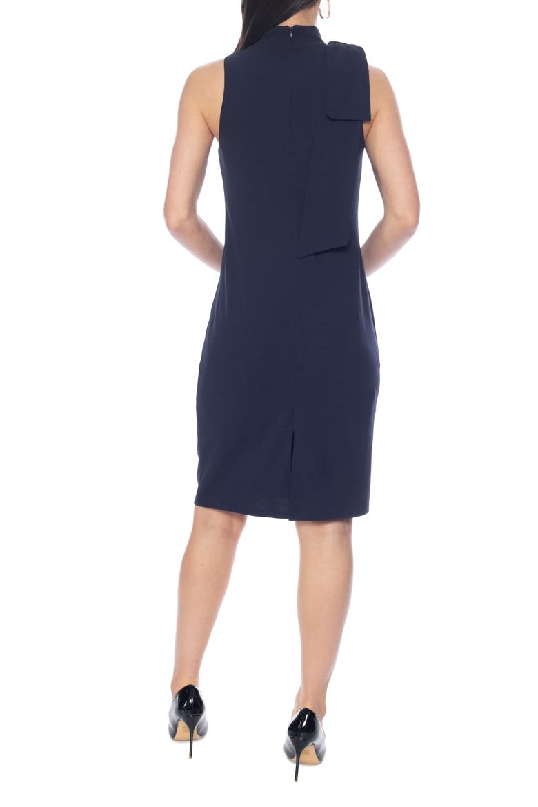 Bow Sleeveless Crepe Sheath Dress, Alternate, color, NAVY
