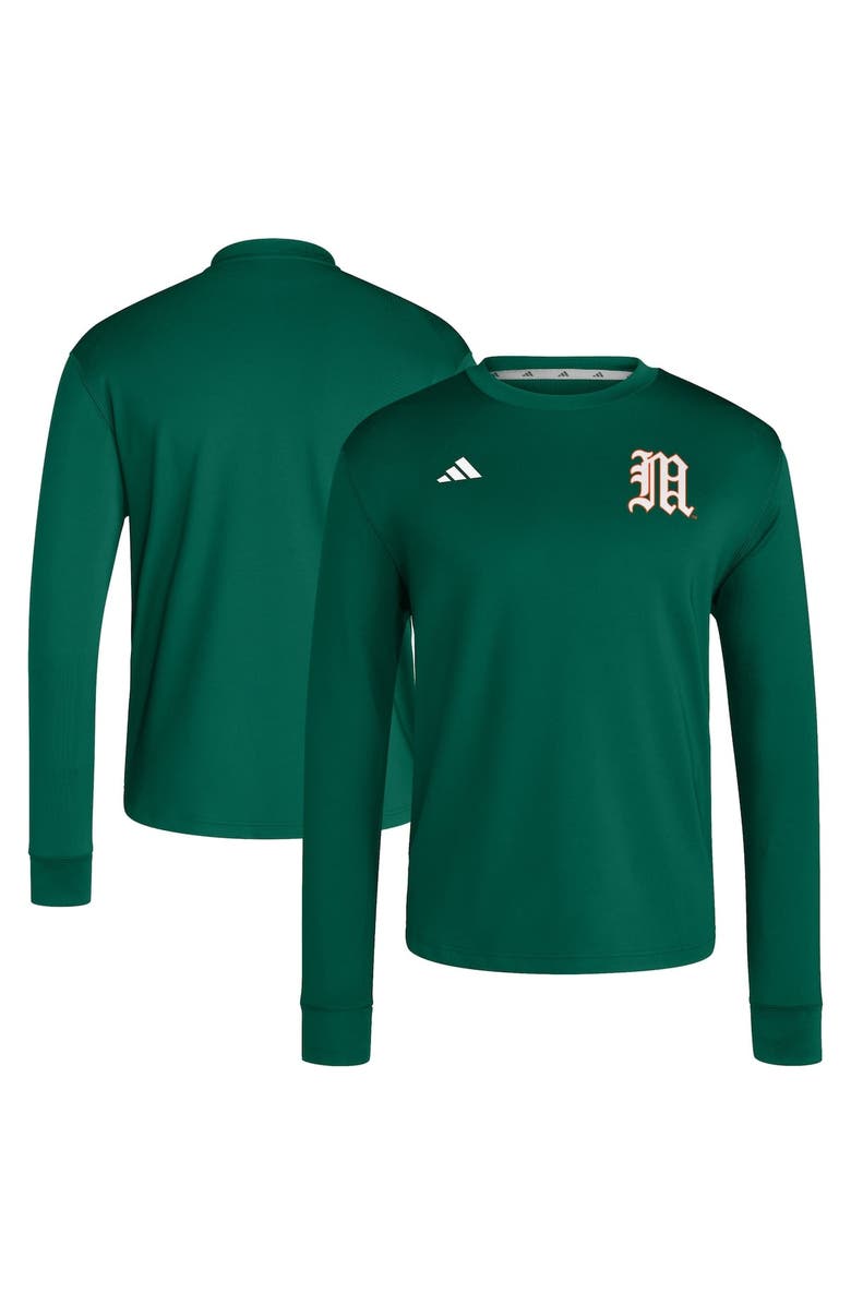 adidas Men's adidas  Green Miami Hurricanes Dugout Pullover Sweatshirt, Alternate, color, Green