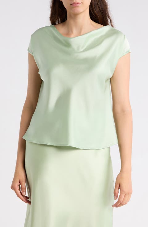 Cowl Neck Cap Sleeve Satin Top