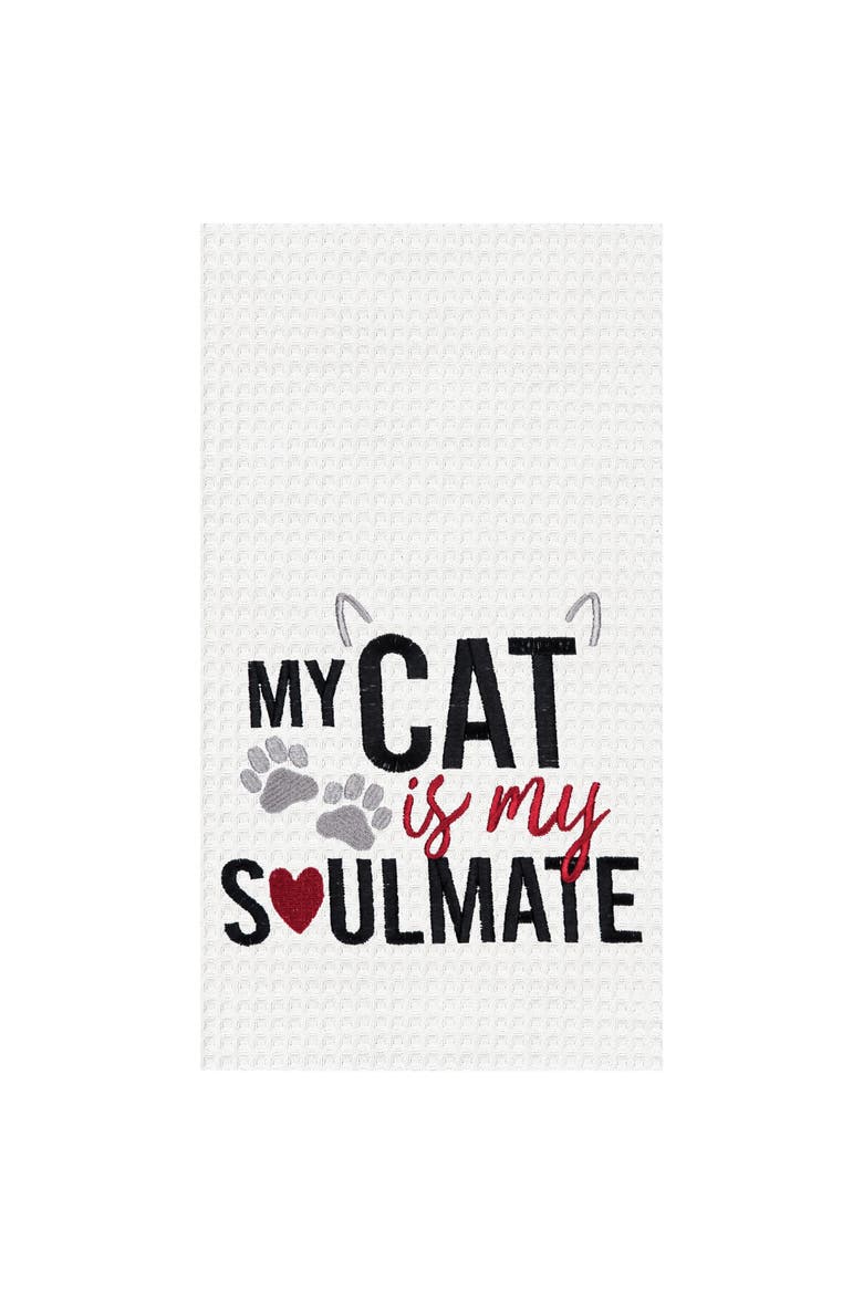 Cat is My Soulmate Kitchen and Bathroom Embroidered Waffle Hand Towel, Main, color, Black
