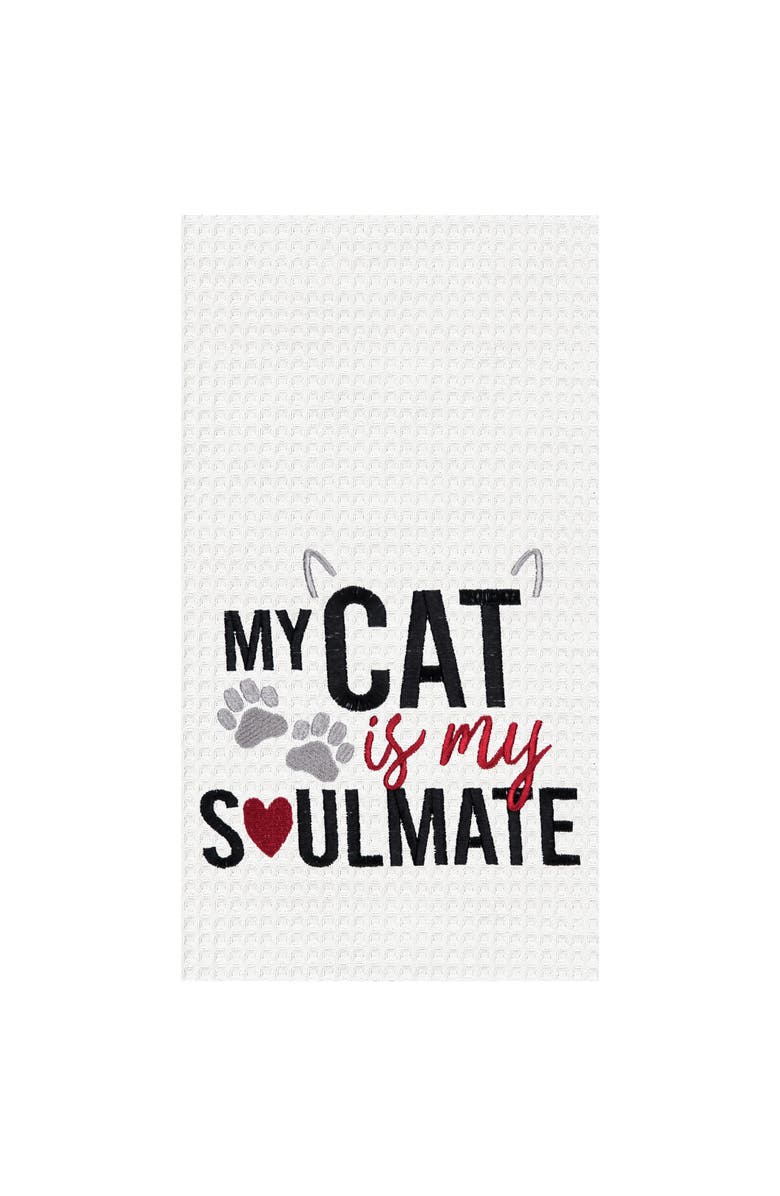 C&F Home Cat is My Soulmate Kitchen and Bathroom Embroidered Waffle Hand Towel, Main, color, Black