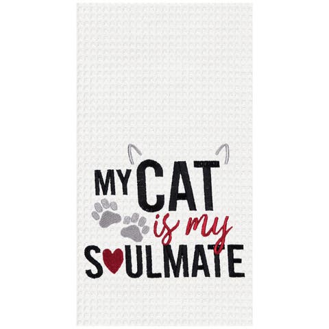Cat is My Soulmate Kitchen and Bathroom Embroidered Waffle Hand Towel