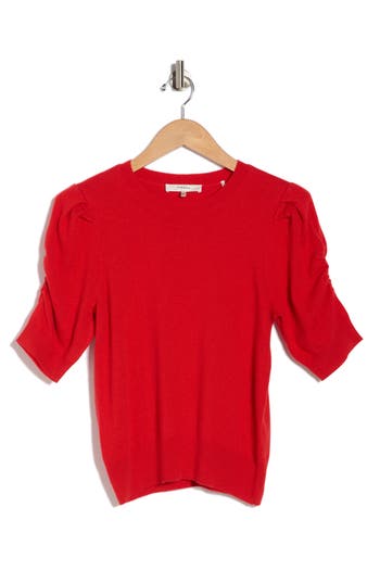 Frame Frankie Puff Short Sleeve Sweater In Red