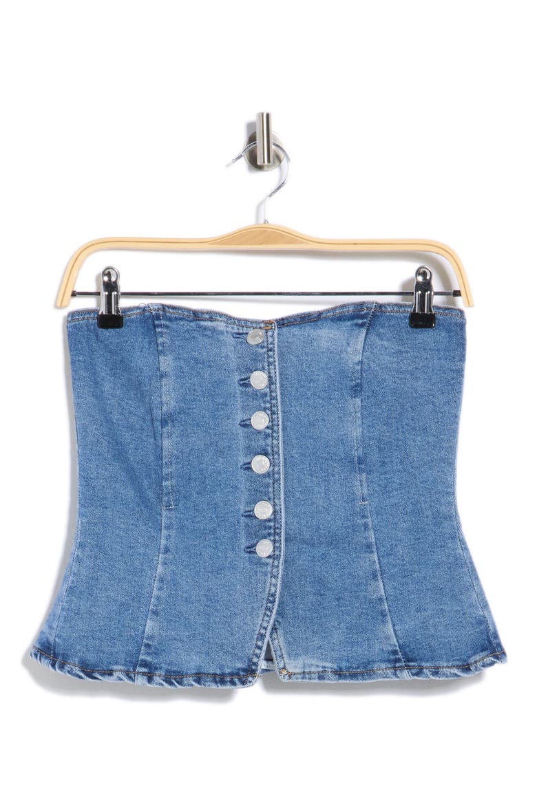 Strapless Button Front Bustier, Alternate, color, HERITAGE DENIM