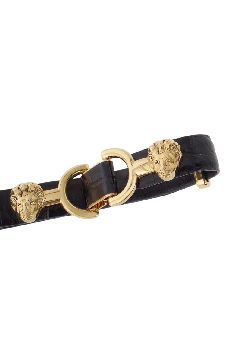 maje Thin leather belt with lion bit, Alternate, color, Black