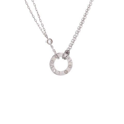 2 Diamonds Love Pendant Necklace 18K White Gold with Diamonds