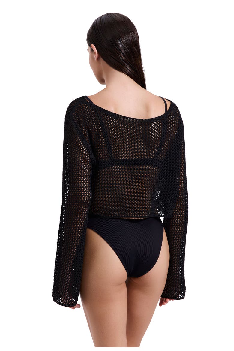 Monaco Net Crochet Crop Top Cover-Up, Main, color, Black