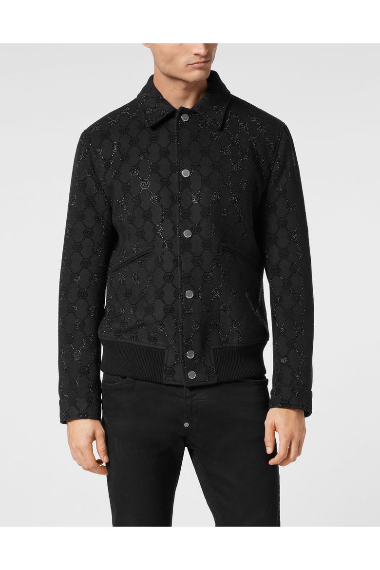 Wool Bomber Ls Monogram Men, Main, color, black/black