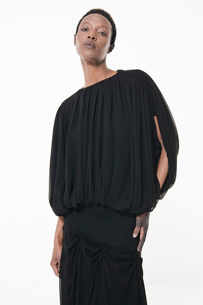 Ruched Shoulders Top, Alternate, color, Black