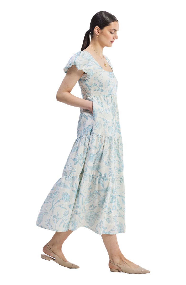 Reistor Womens Deep Puff Sleeve Tiered Maxi Dress in Blue Florals Small, Alternate, color, Blue Florals