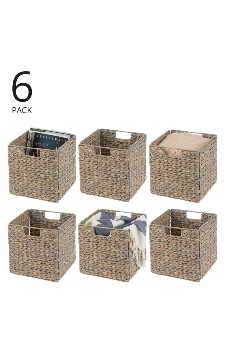 mDesign Hyacinth Woven Cube Bin Basket Organizer, Alternate, color, Gray