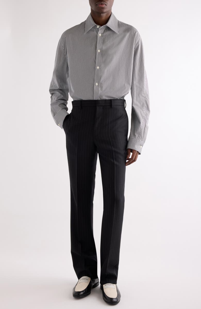 Givenchy Twisted Sleeve Stripe Cotton Overshirt, Alternate, color, White/ Black