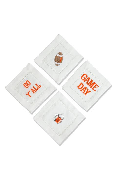 Set of 4 Embroidered Linen Napkins