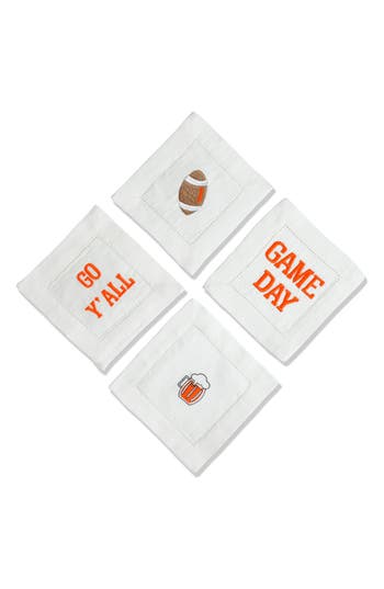 Tiramisu Set Of 4 Football Fever Cocktail Napkins In Orange