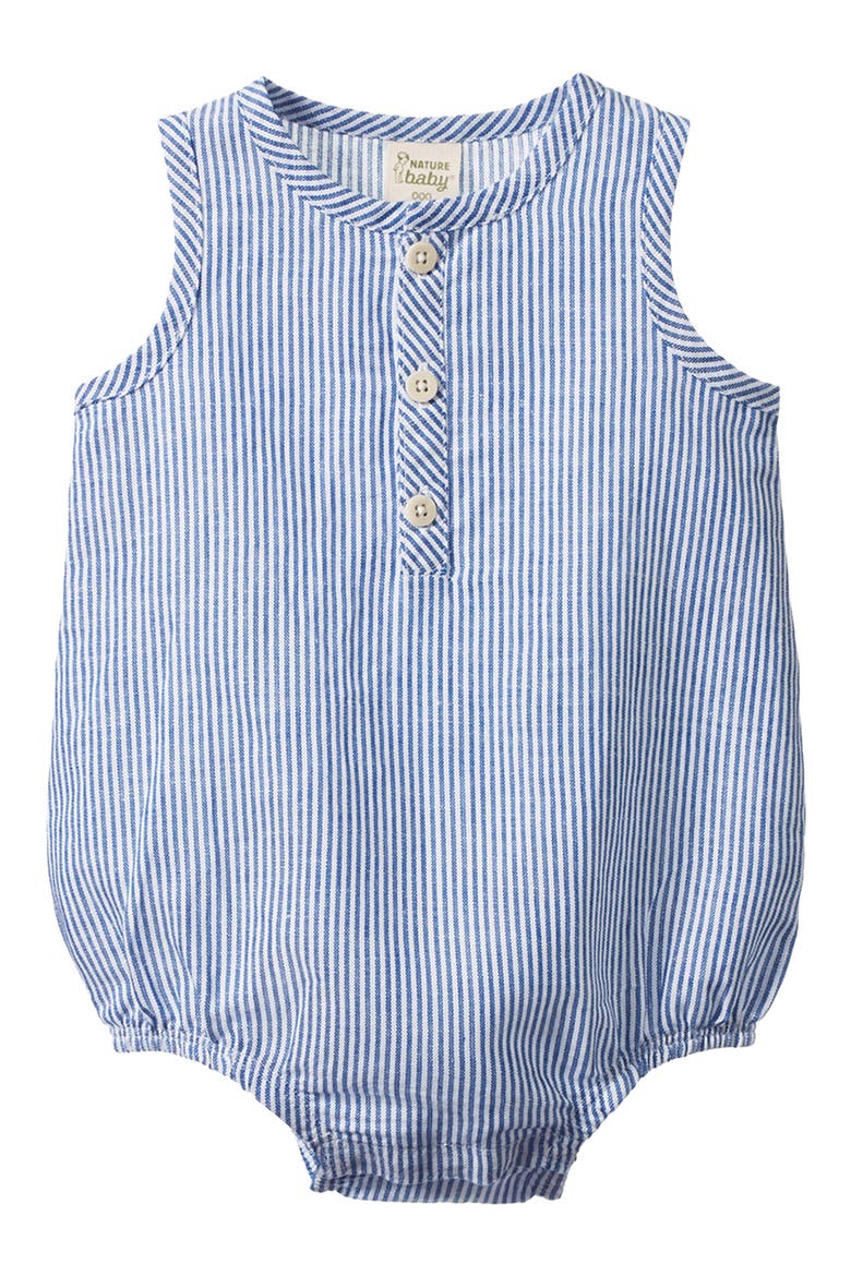 Cedar Organic Cotton & Linen Romper, Main, color, BLUE STRIPE