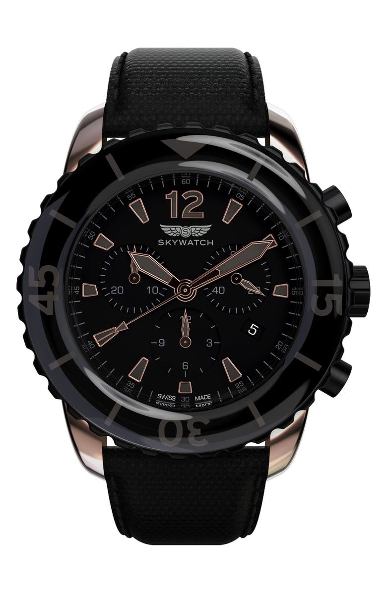 SKYWATCH Classic Chronograph Woven Strap Watch, 44mm, Main, color,