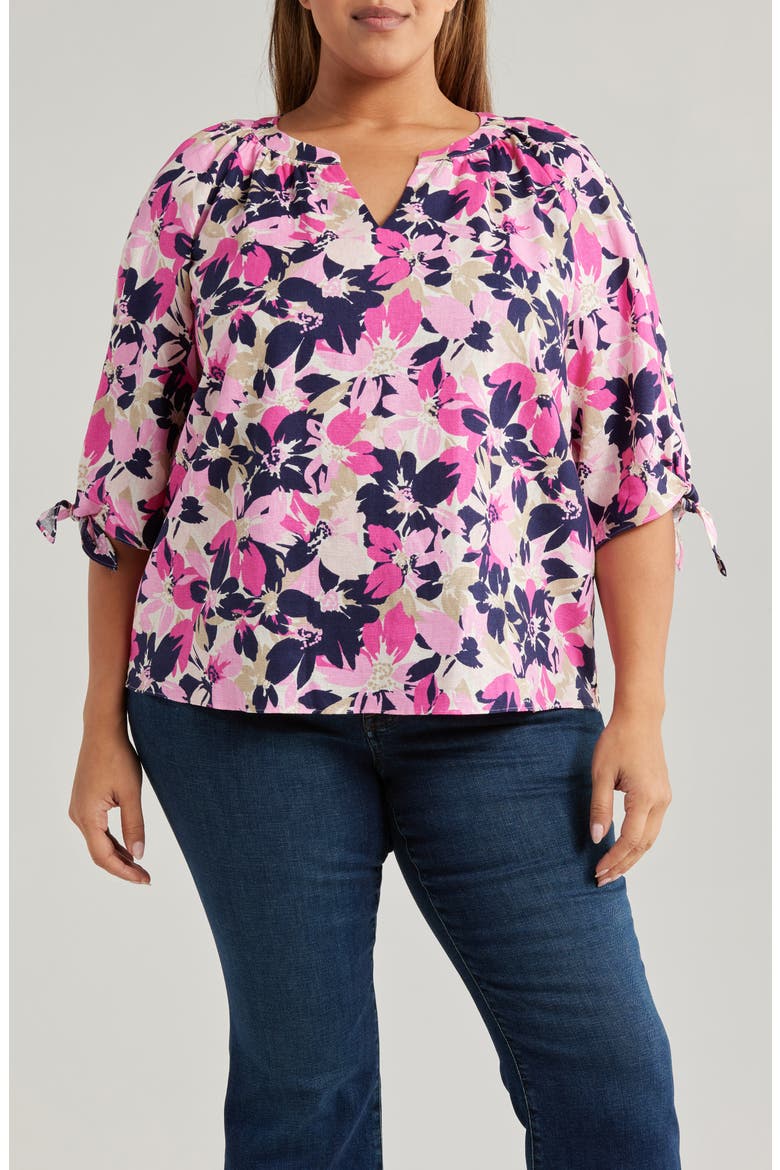 Floral Print Linen Blend Top, Main, color, JONES WHITE MULTI