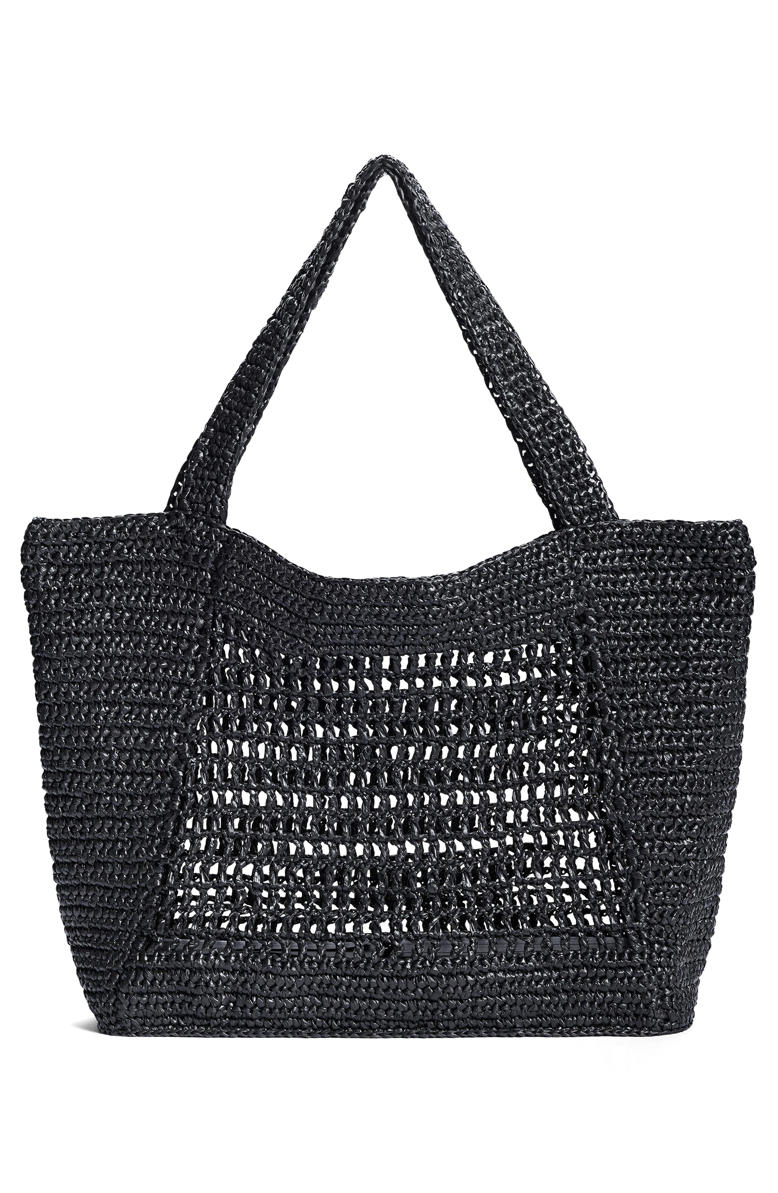 Sam Edelman Marcie Open Weave Raffia Tote, Alternate, color, Black