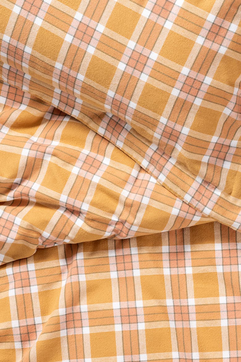 Viseu Portuguese Flannel Checked Cotton King Duvet Set, Alternate, color, Mustard
