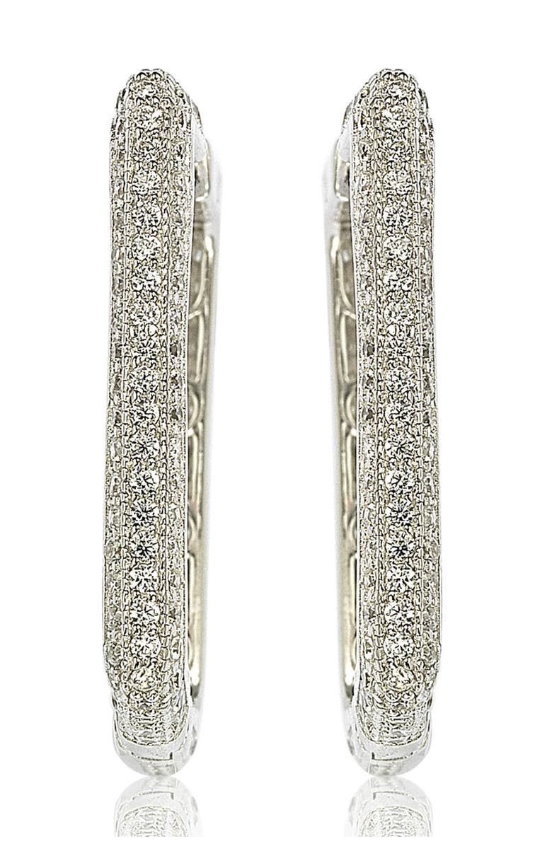 SUZY LEVIAN Sterling Silver Modern Pave CZ Square Hoop Earrings, Alternate, color, White