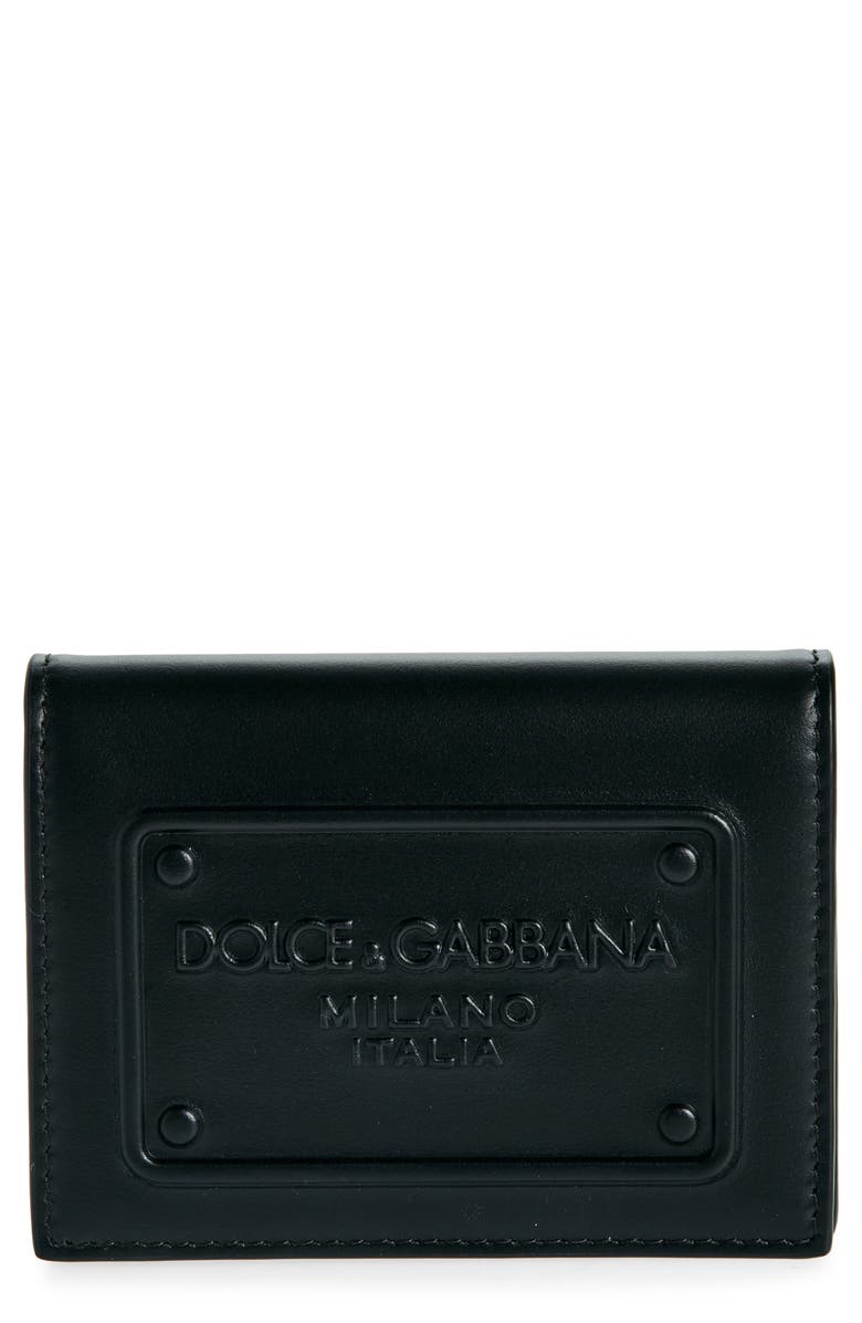 Dolce&Gabbana Logo Plaque Leather Card Holder, Main, color, Nero