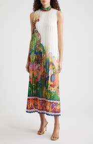 Elie Tahari The Reilley Placed Paisley Pleated Dress
