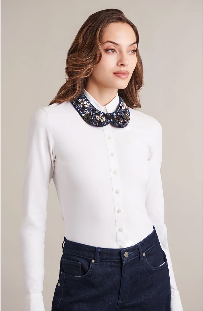 Anne Fontaine Satin Collar, Alternate, color, Blue