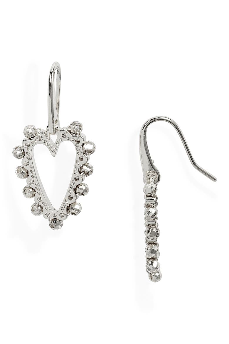 Ansley Beaded Open Heart Drop Earrings, Main, color, RHODIUM