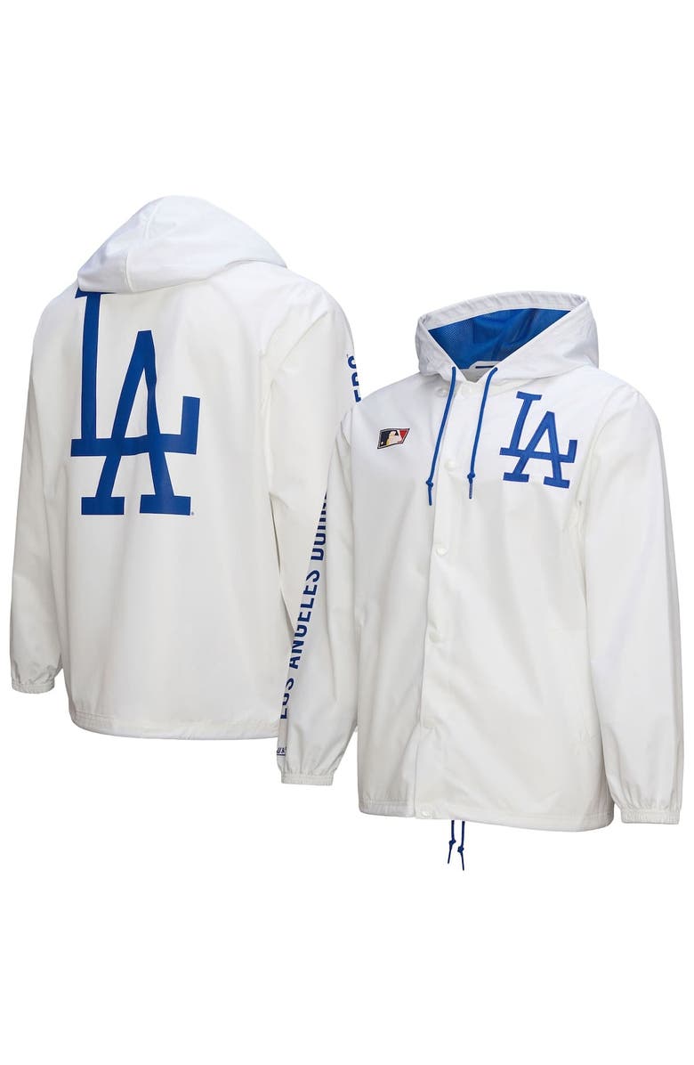 Mitchell & Ness Men's Mitchell & Ness White Los Angeles Dodgers Vintage Full-Snap Hooded Coaches Jacket, Main, color, 