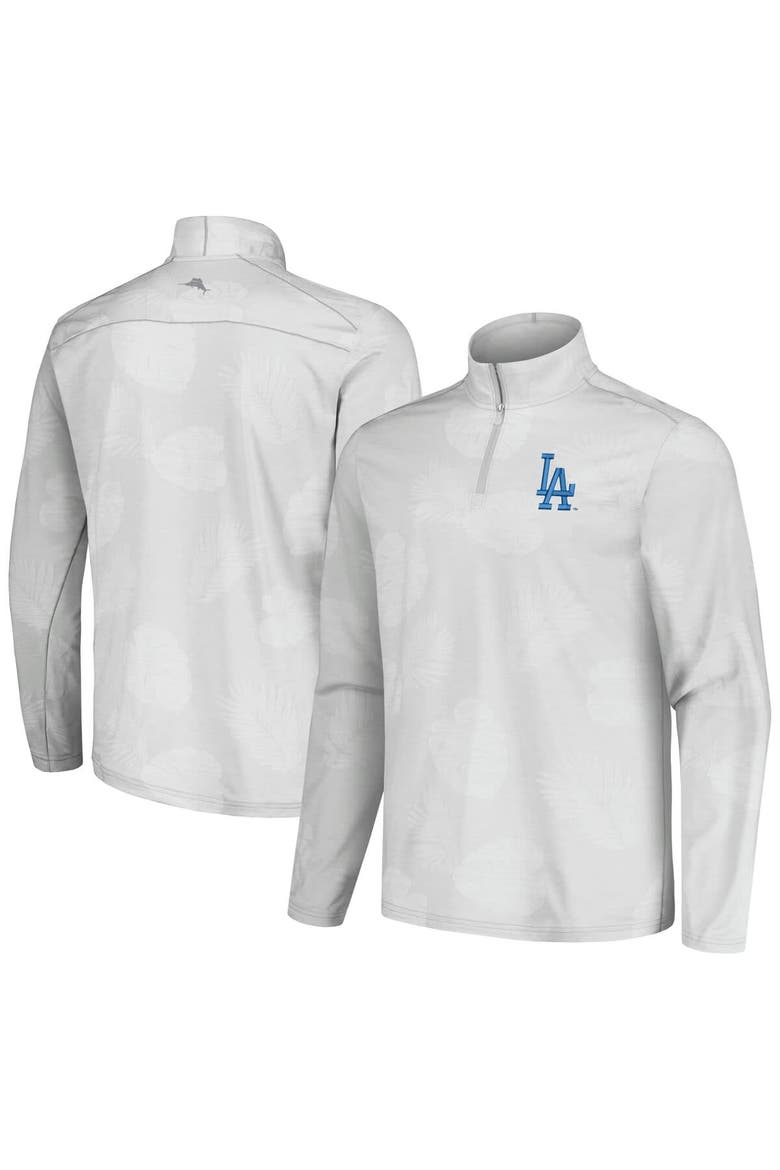 Men's Tommy Bahama Gray Los Angeles Dodgers Delray Frond IslandZone Half-Zip Jacket, Alternate, color, Gray
