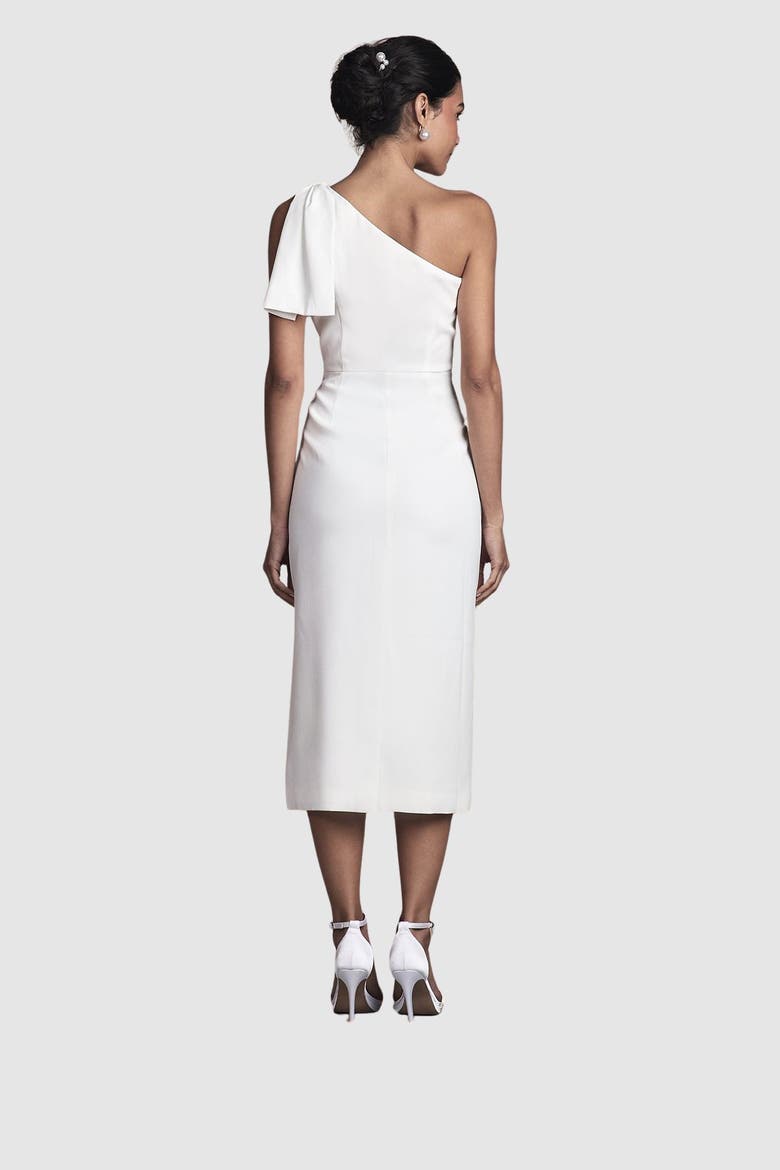 Bow One Shoulder Midi Wedding Dress, Alternate, color, Ivory