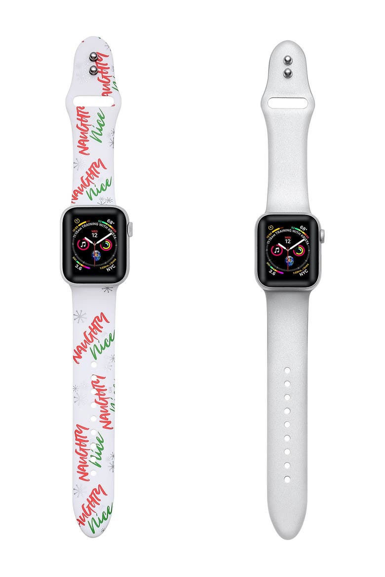 Silicone Bands for Apple Watch - Set of 2 - 42mm/44mm, Alternate, color, NAUGHTY OR NICE-SILVER