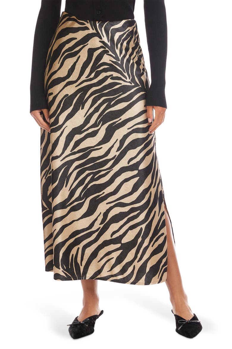 Evy Zebra Print Bias Cut Skirt, Main, color, ZEBRA