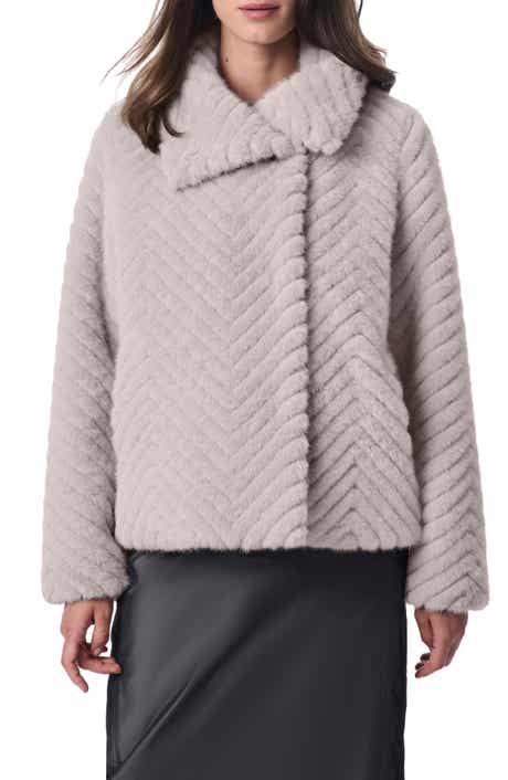 Bernardo Chevron Quilted Faux Fur Jacket