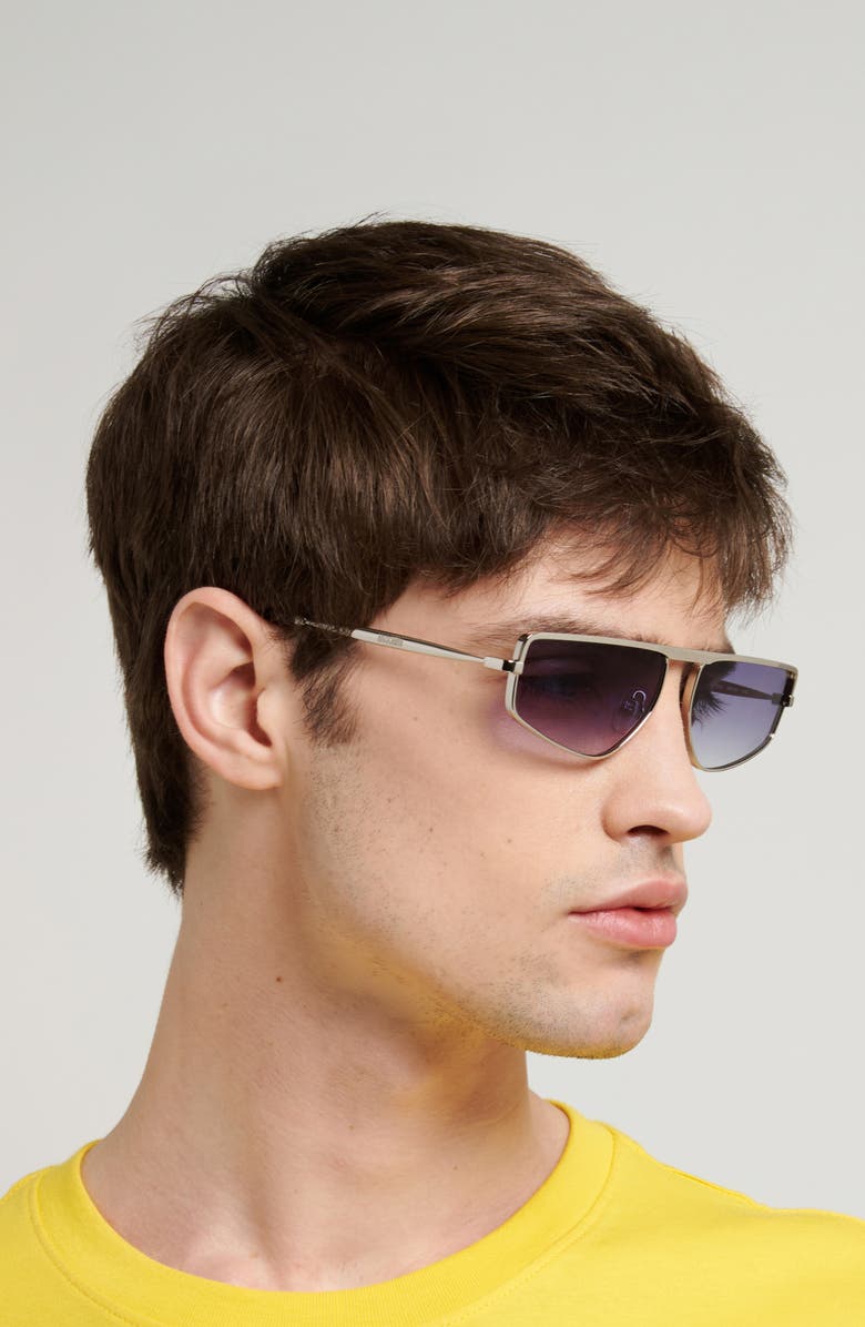 Moschino 59m Square Flat Top Sunglasses, Alternate, color, Palladium/ Dk Blue Sf