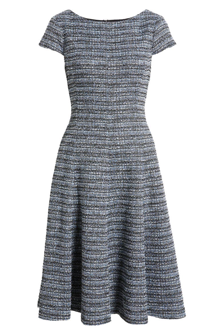 Tweed Cap Sleeve Fit & Flare Dress, Alternate, color, BLACK BLUE