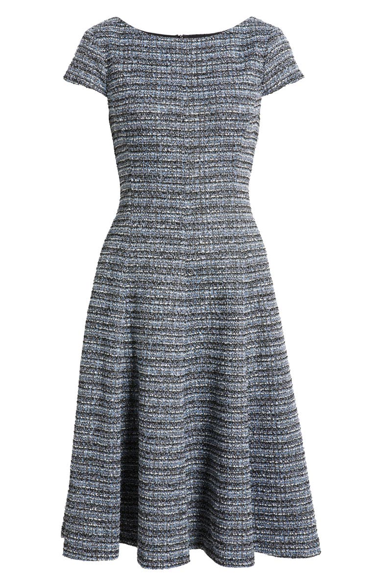Eliza J Tweed Cap Sleeve Fit & Flare Dress, Alternate, color, Black Blue