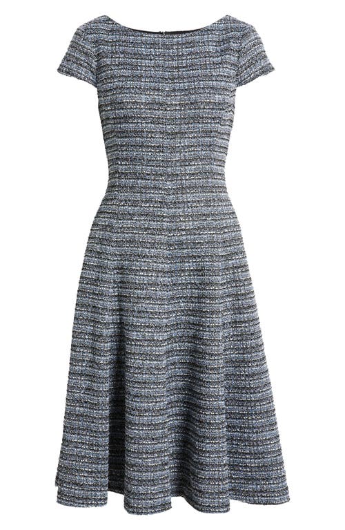Eliza J Tweed Cap Sleeve Fit & Flare Dress In Blue