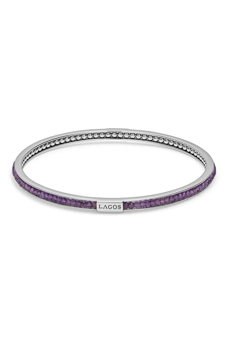 Caviar Icon Beaded Bangle Bracelet, Main, color, SILVER/ AMETHYST