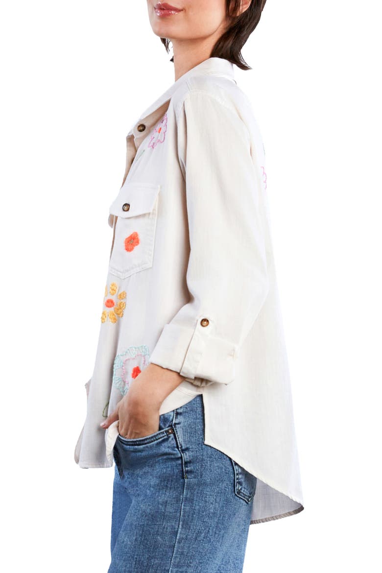 Happy Meadow Embroidered Denim Graphic Button-Up Shirt, Alternate, color, CLOUD