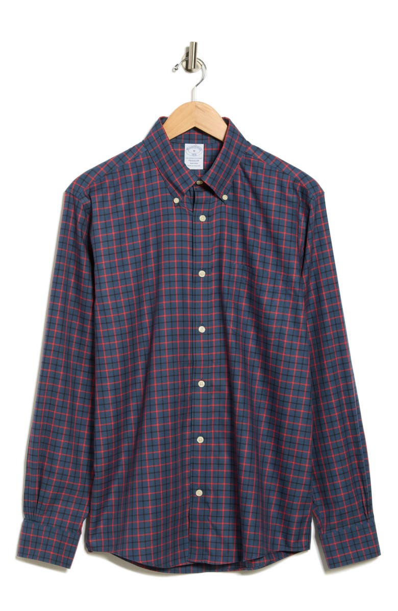 Brooks Brothers Non-Iron Regular Fit Cotton Button-Down Shirt, Alternate, color, Blue/ Red