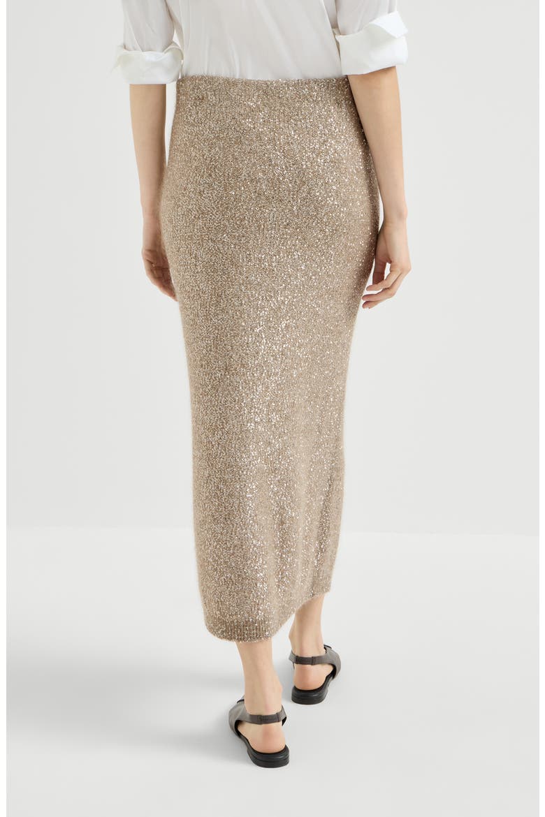 Mohair and wool dazzling texture knit skirt with monili, Alternate, color, Light Brown