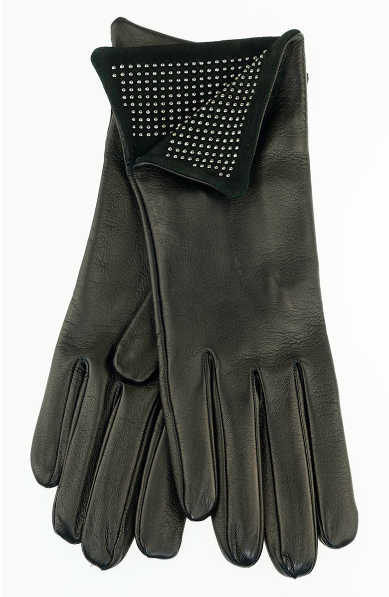 Paula Rowan Ronnie Wood Silk Lined Studded Leather Gloves, Main, color, Black