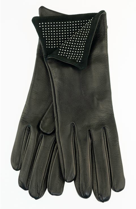 Ronnie Wood Silk Lined Studded Leather Gloves