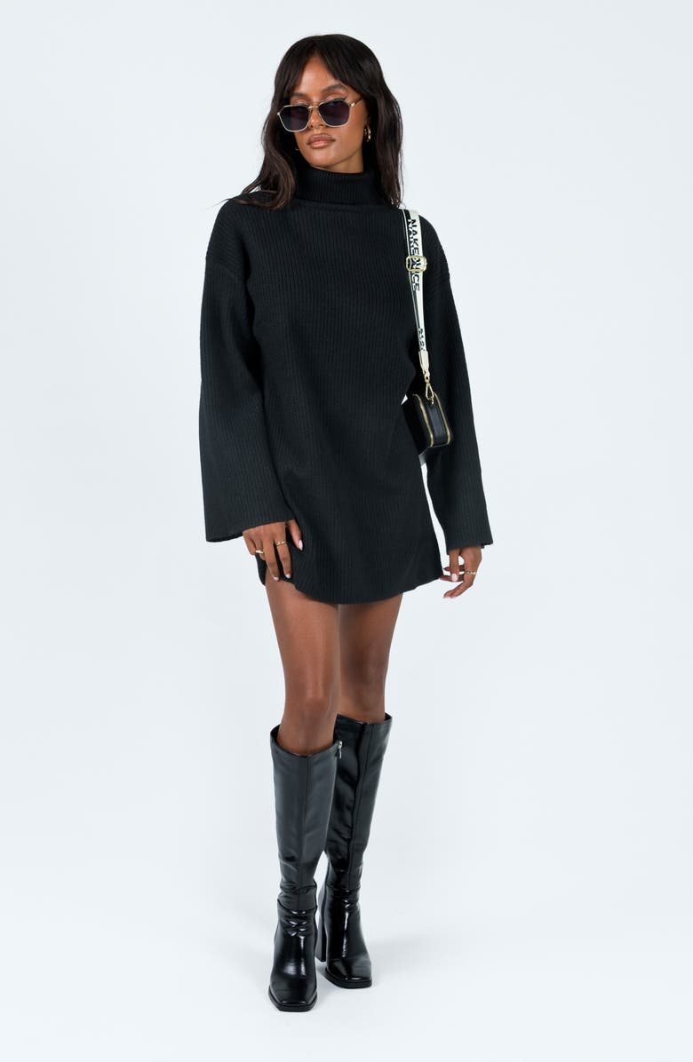 Princess Polly Sonelle Rib Turtleneck Long Sleeve Sweater Minidress, Alternate, color, Black